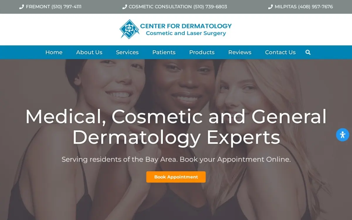 The Center for Dermatology website as built