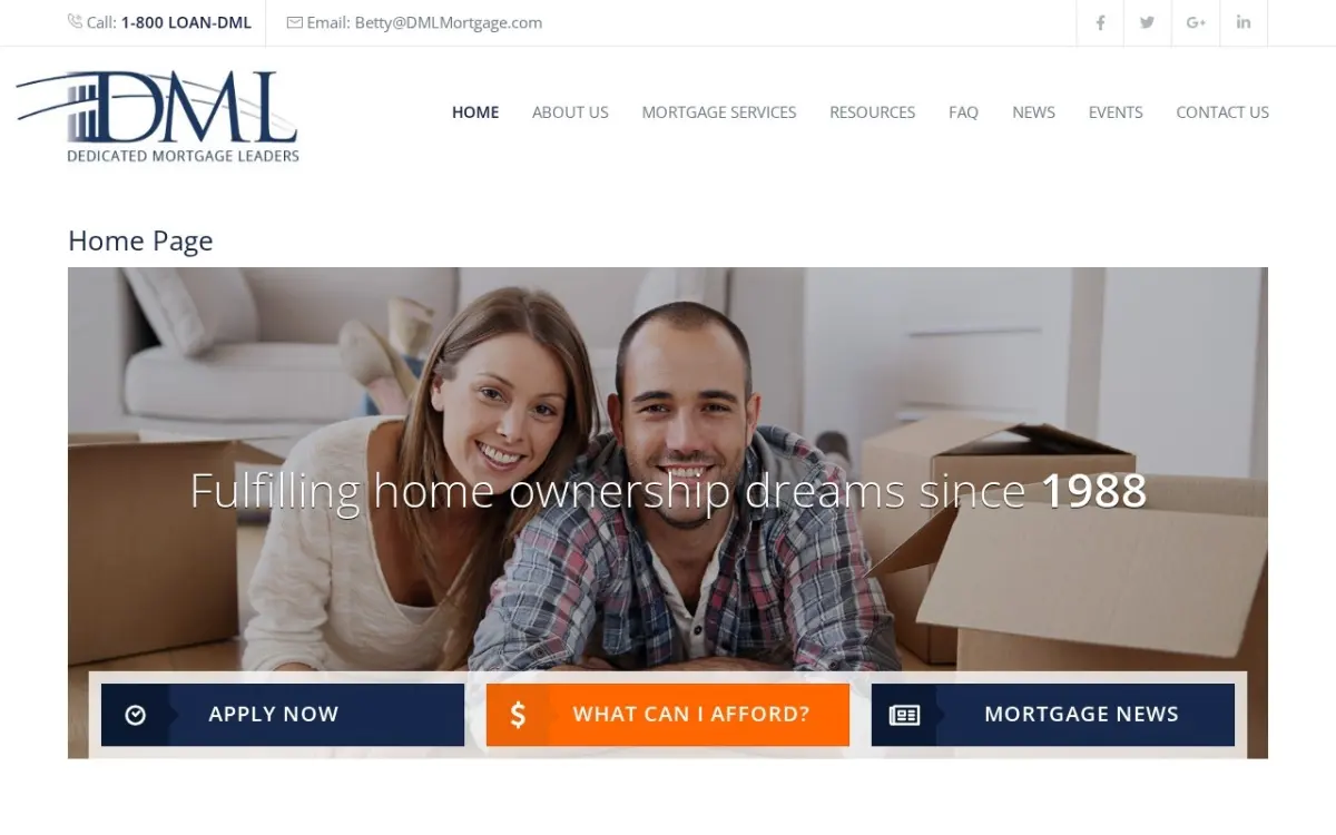 The DML Mortgage website as built