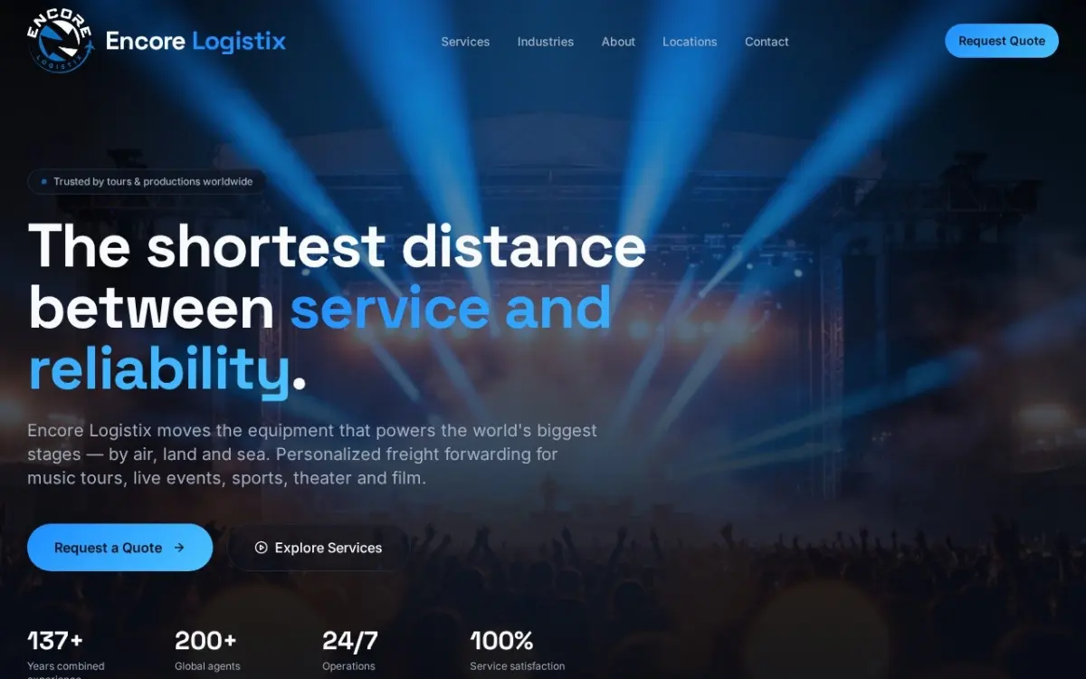 The Encore Logistix website as built