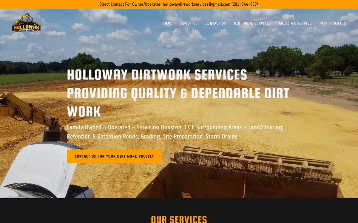 The Holloway Dirtwork Services website as built