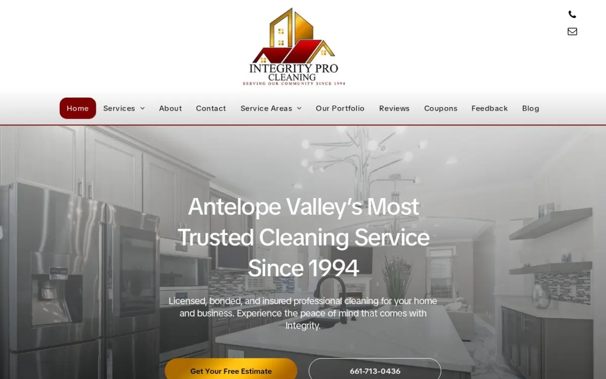 The Integrity Pro Cleaning website as built