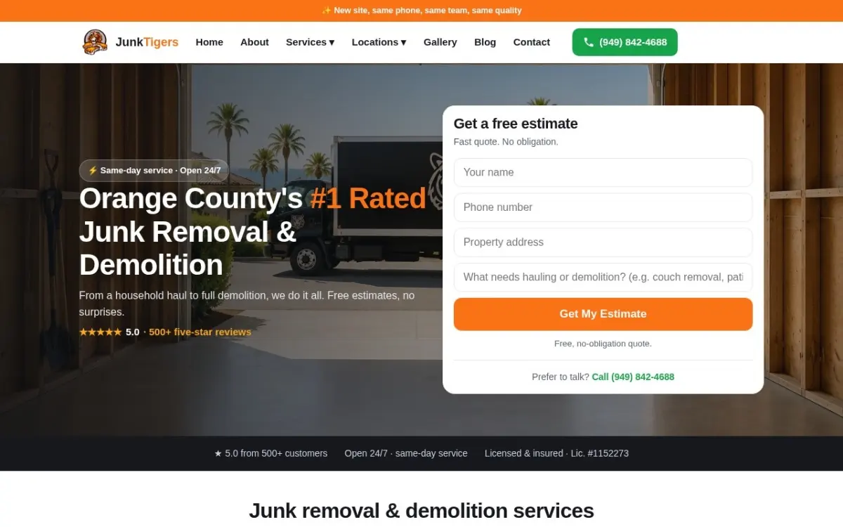 The Junk Tigers website as built