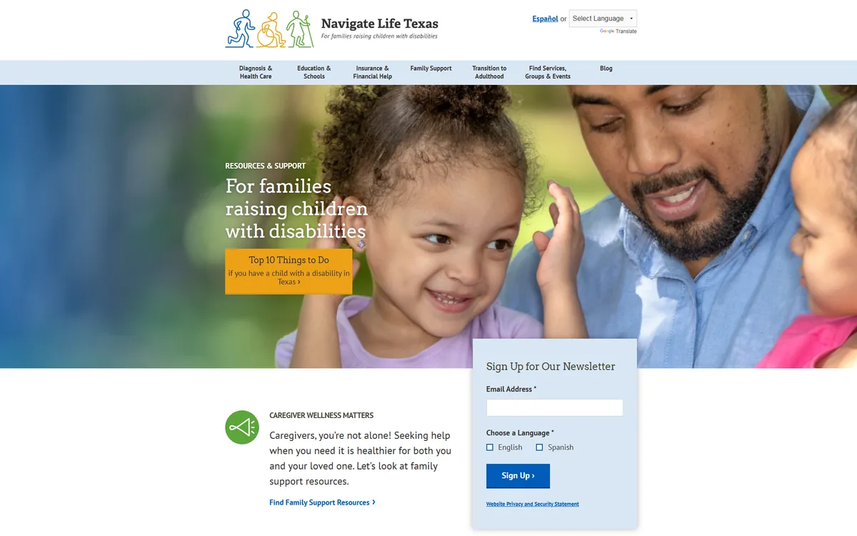 The Navigate Life Texas website as built