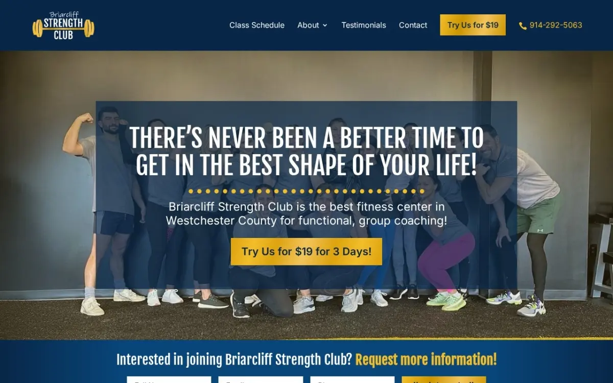 The Briarcliff Strength Club Gym website as built