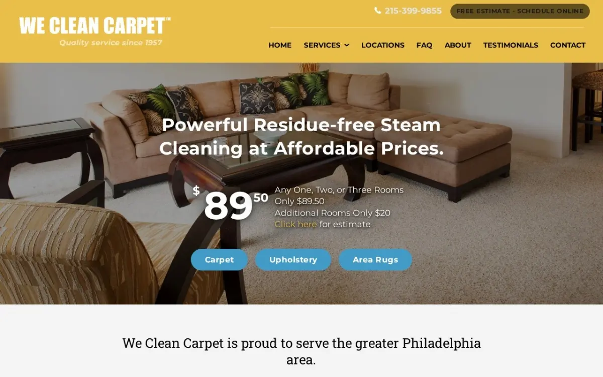 The We Clean Carpet Philadelphia website as built