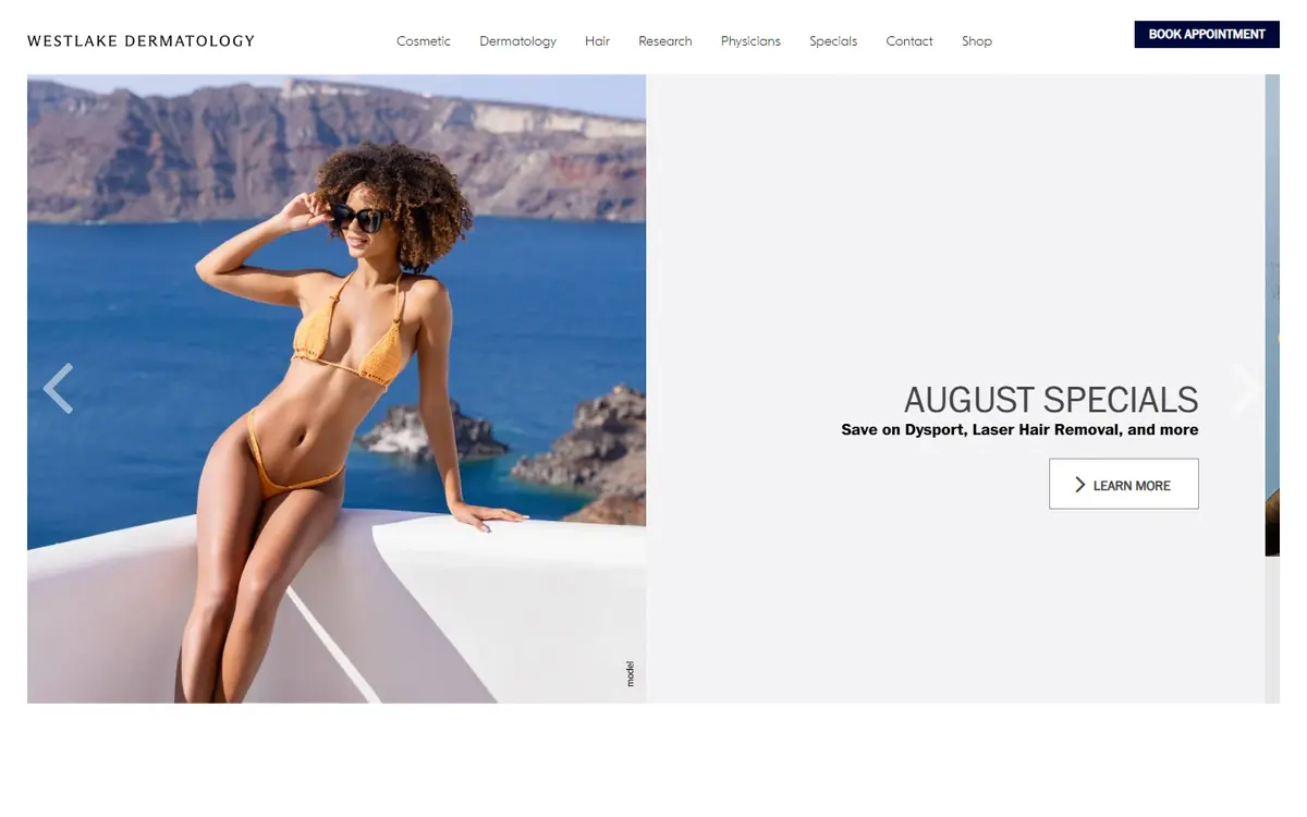 The Westlake Dermatology & Cosmetic Surgery website as built