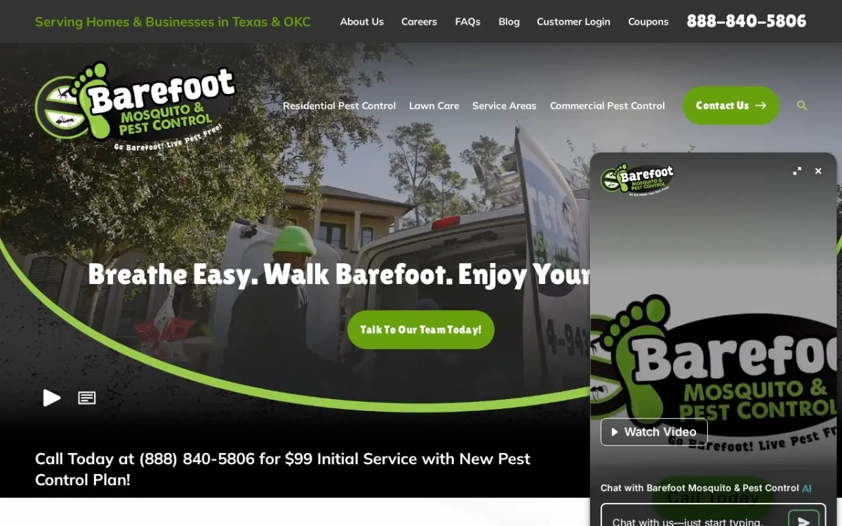 The Barefoot Mosquito & Pest Control website as built