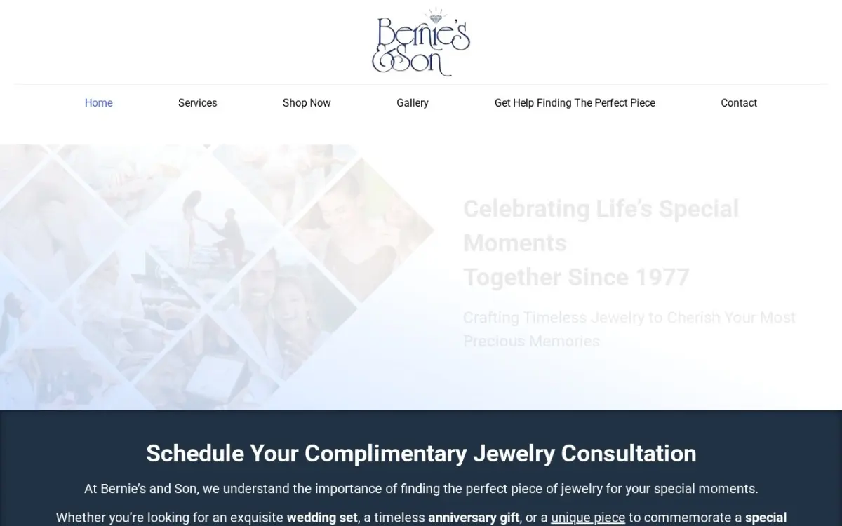 The Bernies and Sons Jeweler website as built