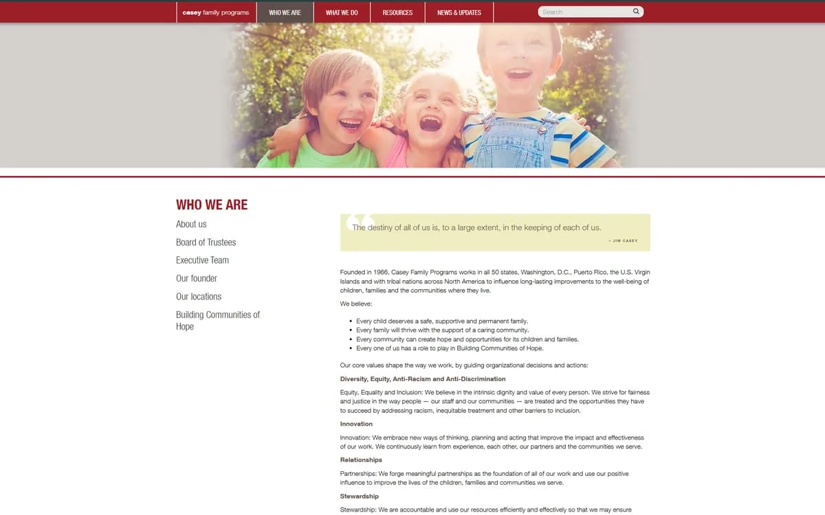 The Casey Family Programs website as built