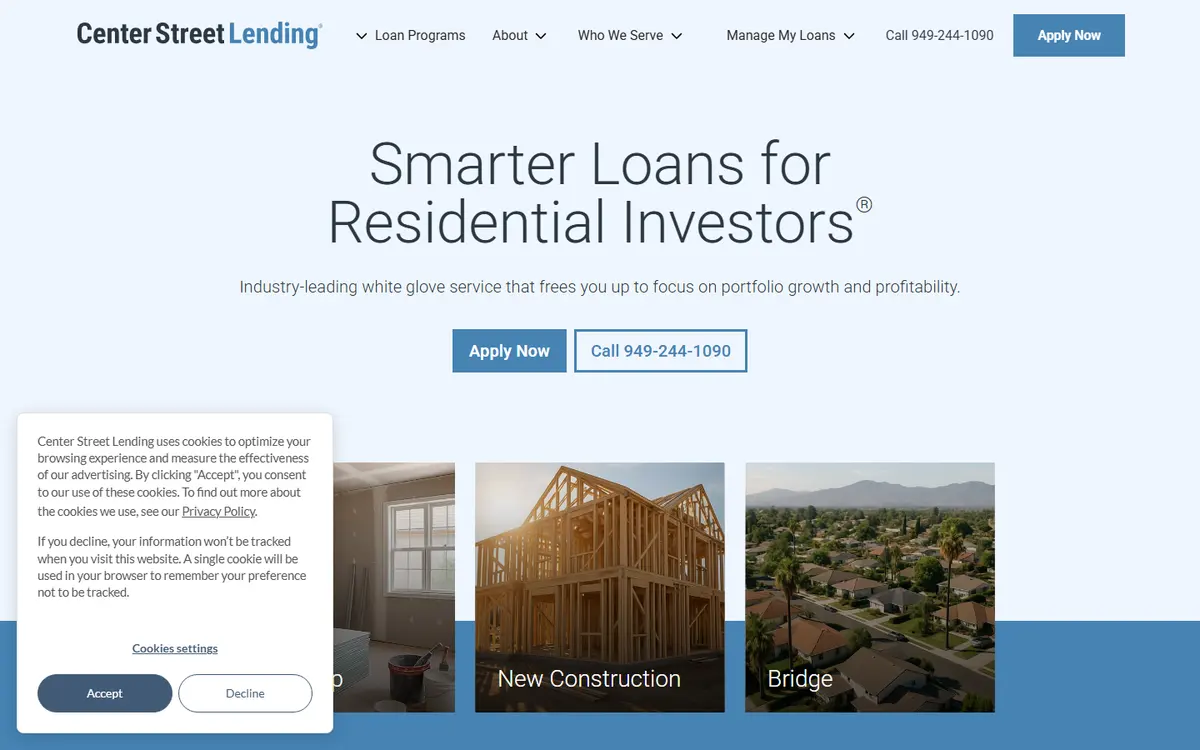 The Center Street Lending website as built