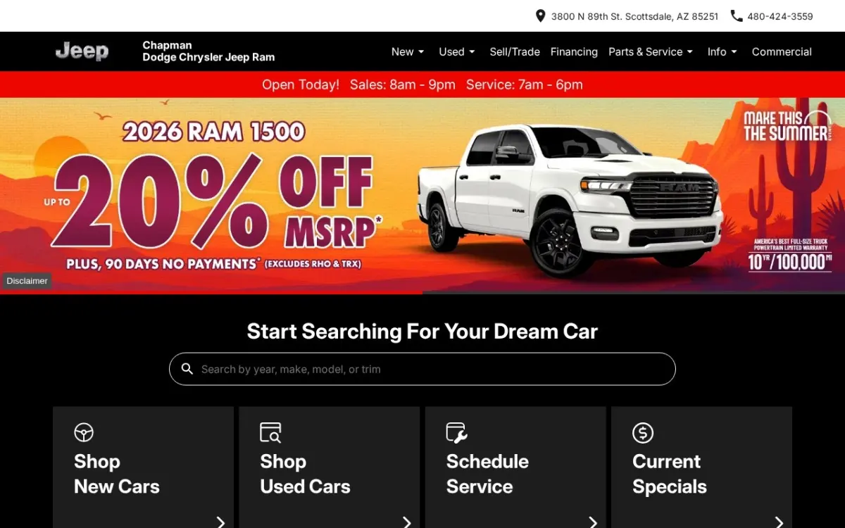 The Chapman Dodge Chrysler Jeep Ram Scottsdale website as built