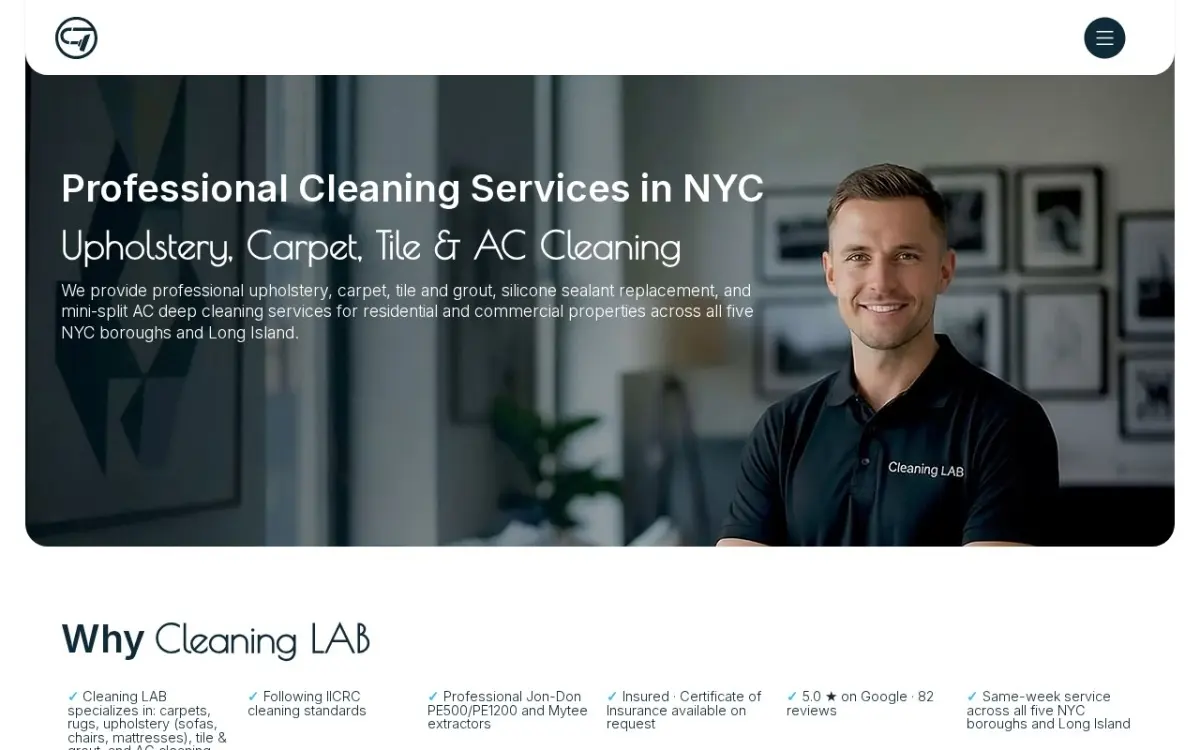 The Cleaning Lab website as built
