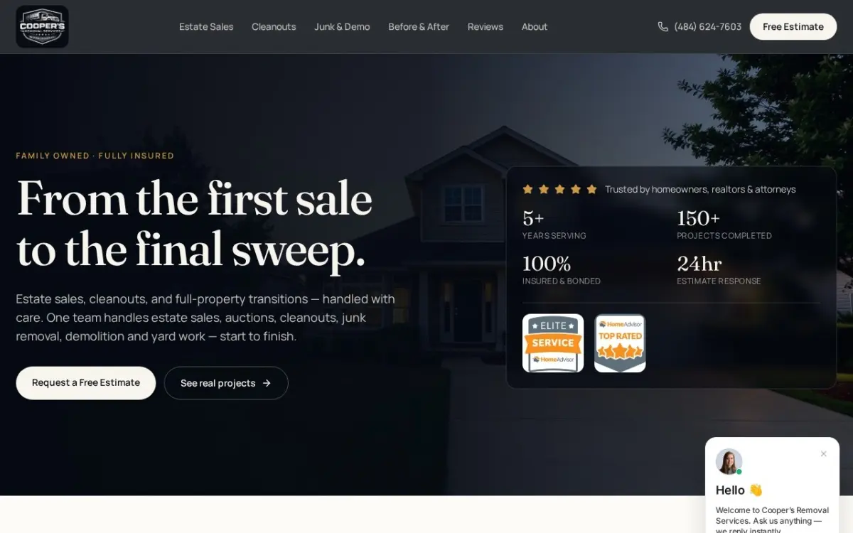 The Cleanouts, Estate Sales & Junk Removal website as built