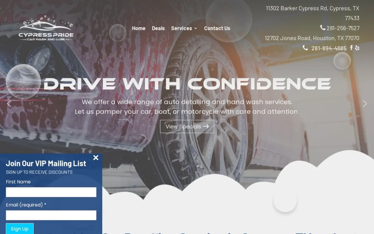The Cypress Pride Car Wash & Lube website as built