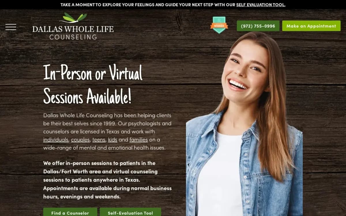 The Dallas Whole Life Counseling website as built