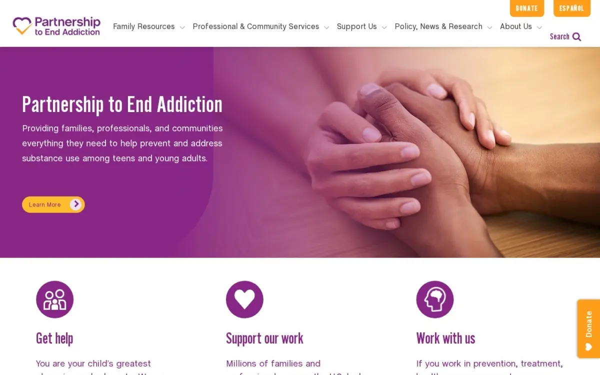 The Partnership to End Addiction website as built