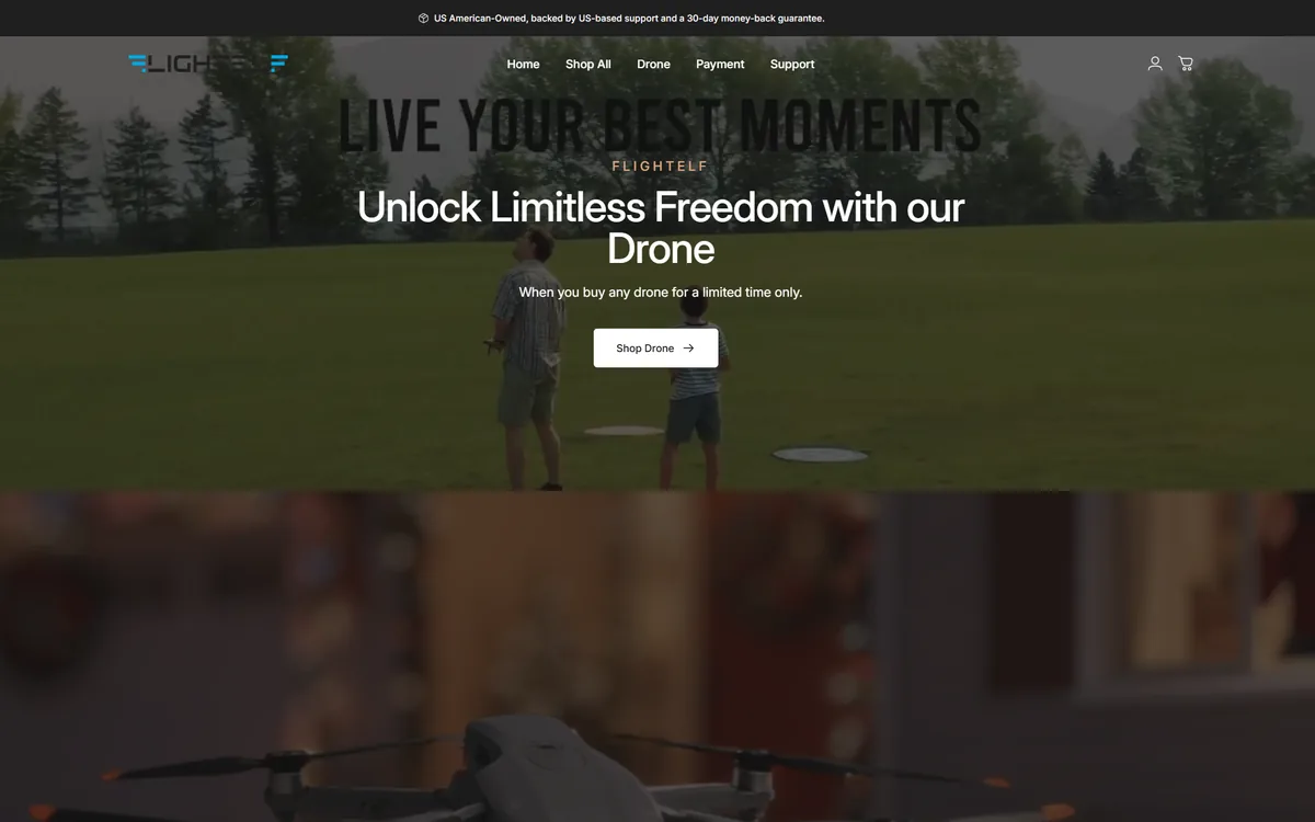 The Welcome to Flightelf Drones Official Website website as built
