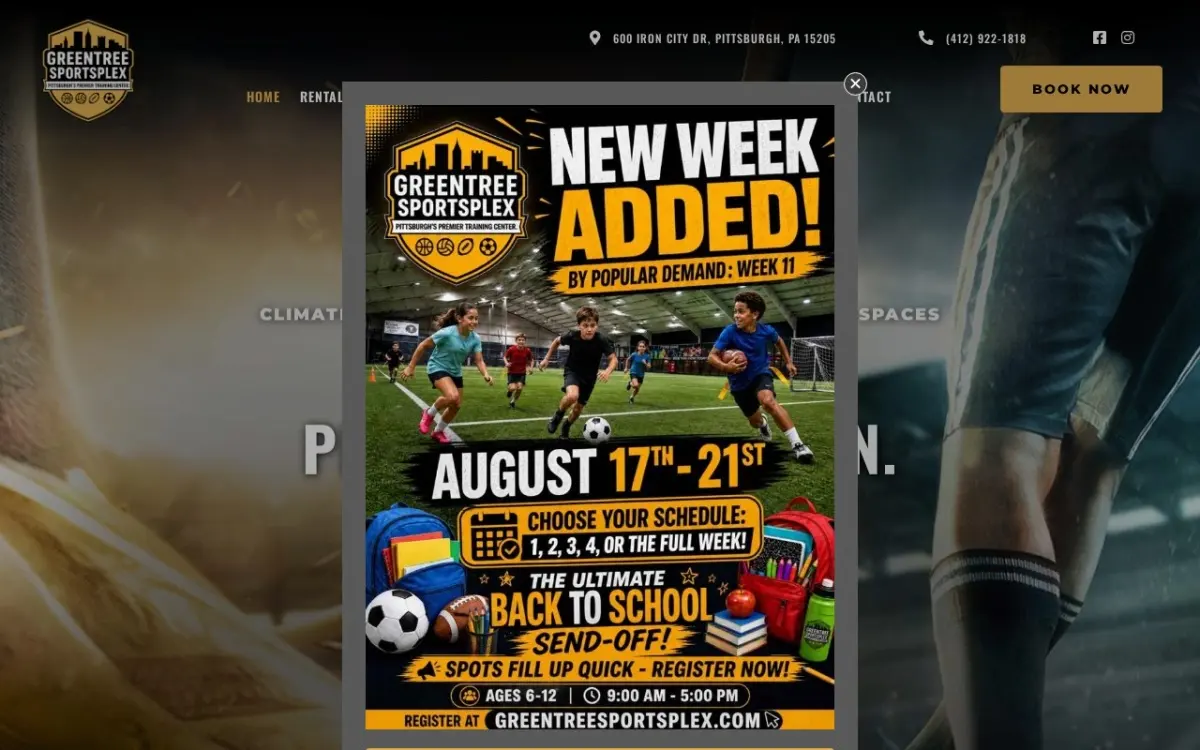 The GreenTree SportsPlex website as built