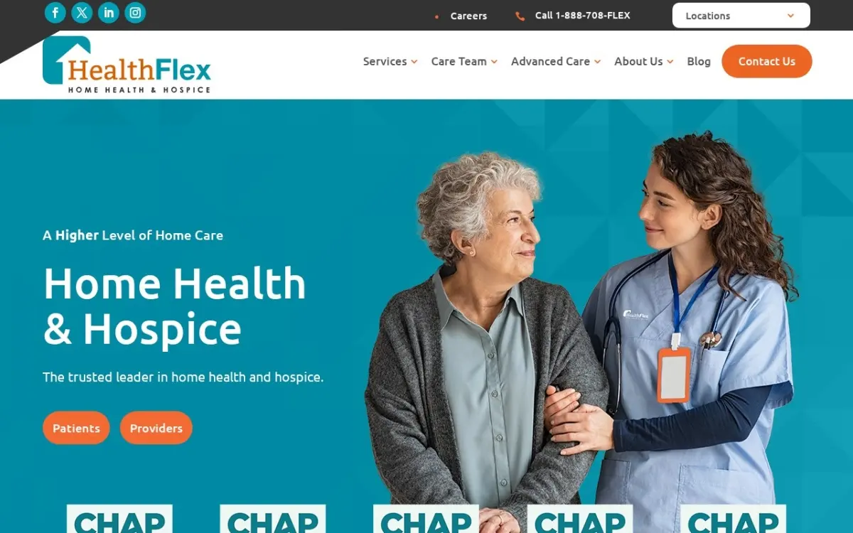 The HealthFlex In Home Healthcare website as built