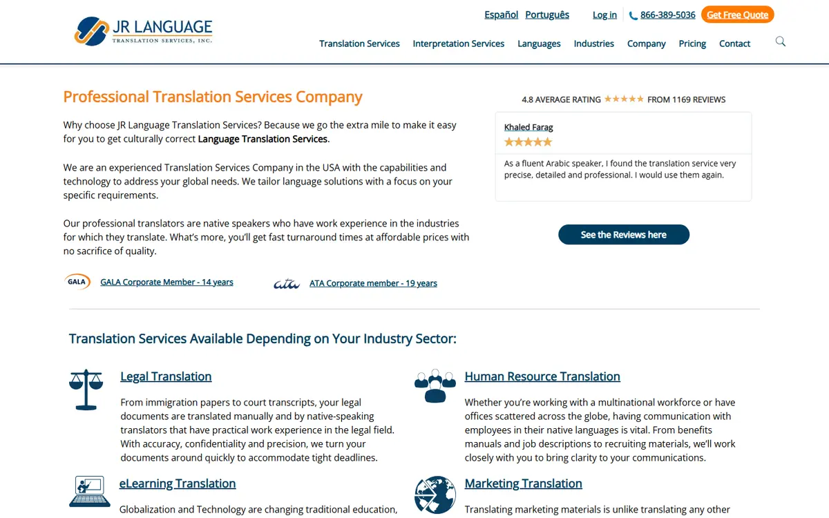 The JR Language Translation Company website as built