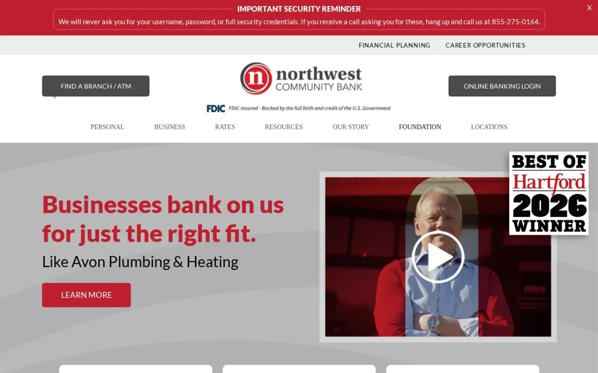 The Northwest Community Bank website as built