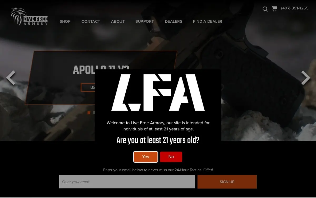 The Welcome To Live Free Armory In Palm Bay, FL website as built