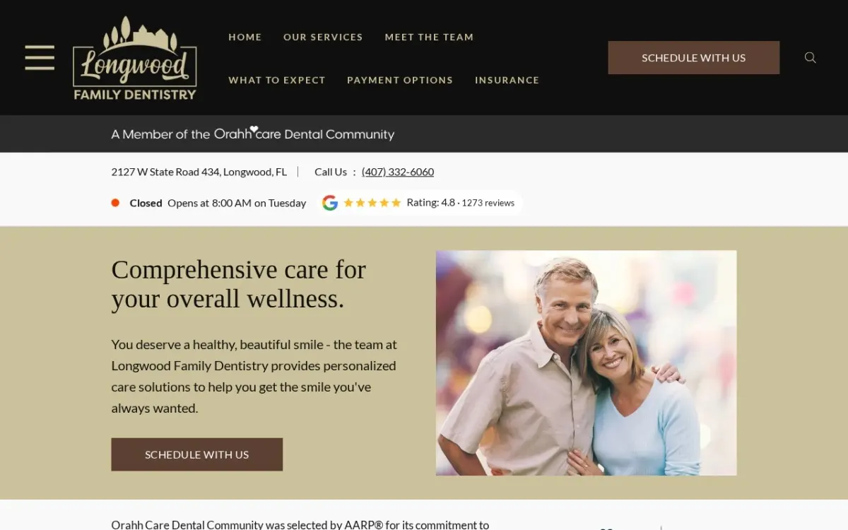 The Longwood Family Dentistry website as built