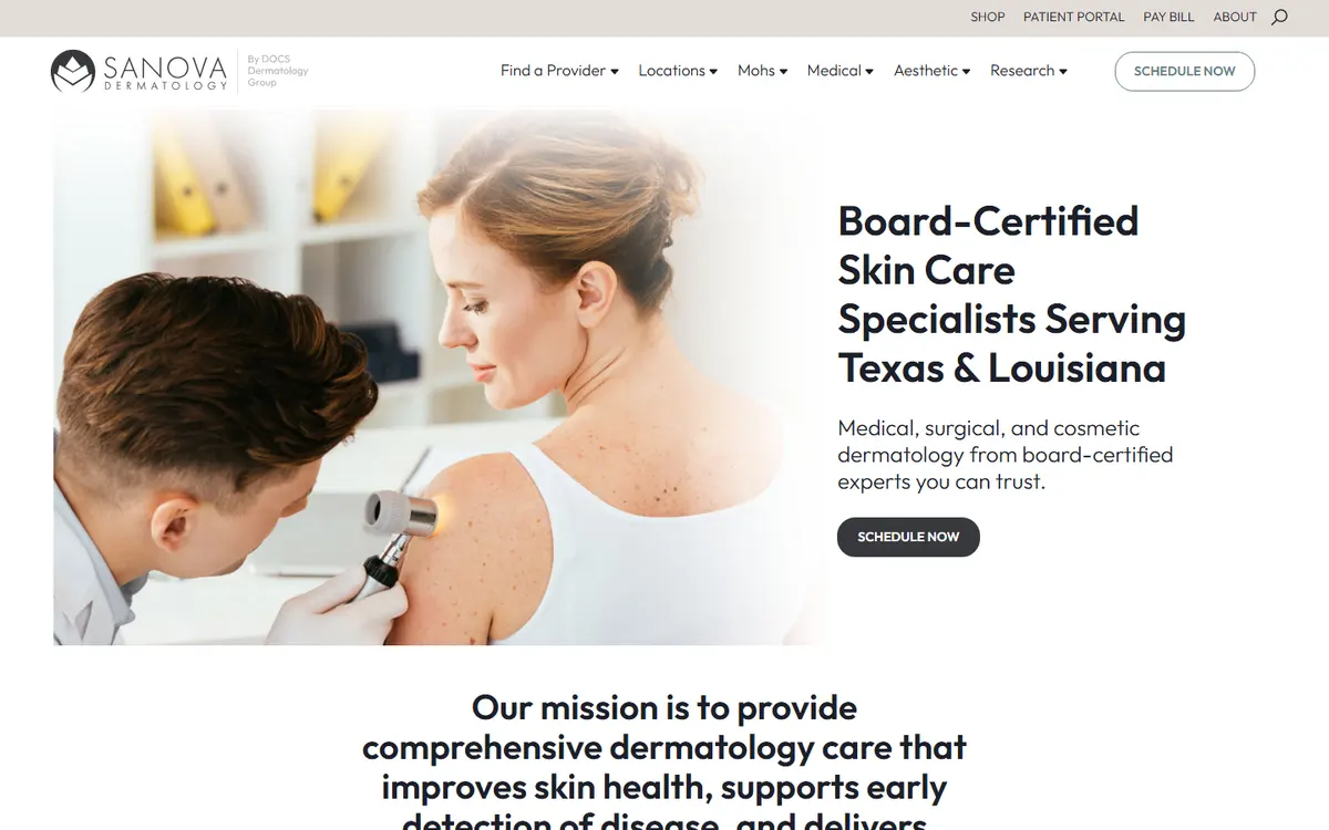 The Sanova Dermatology website as built