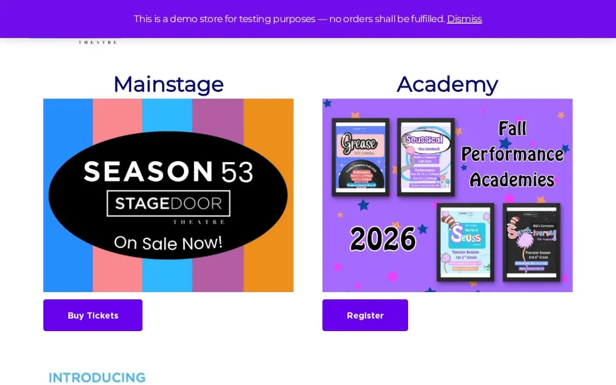 The Stage Door Theatre website as built