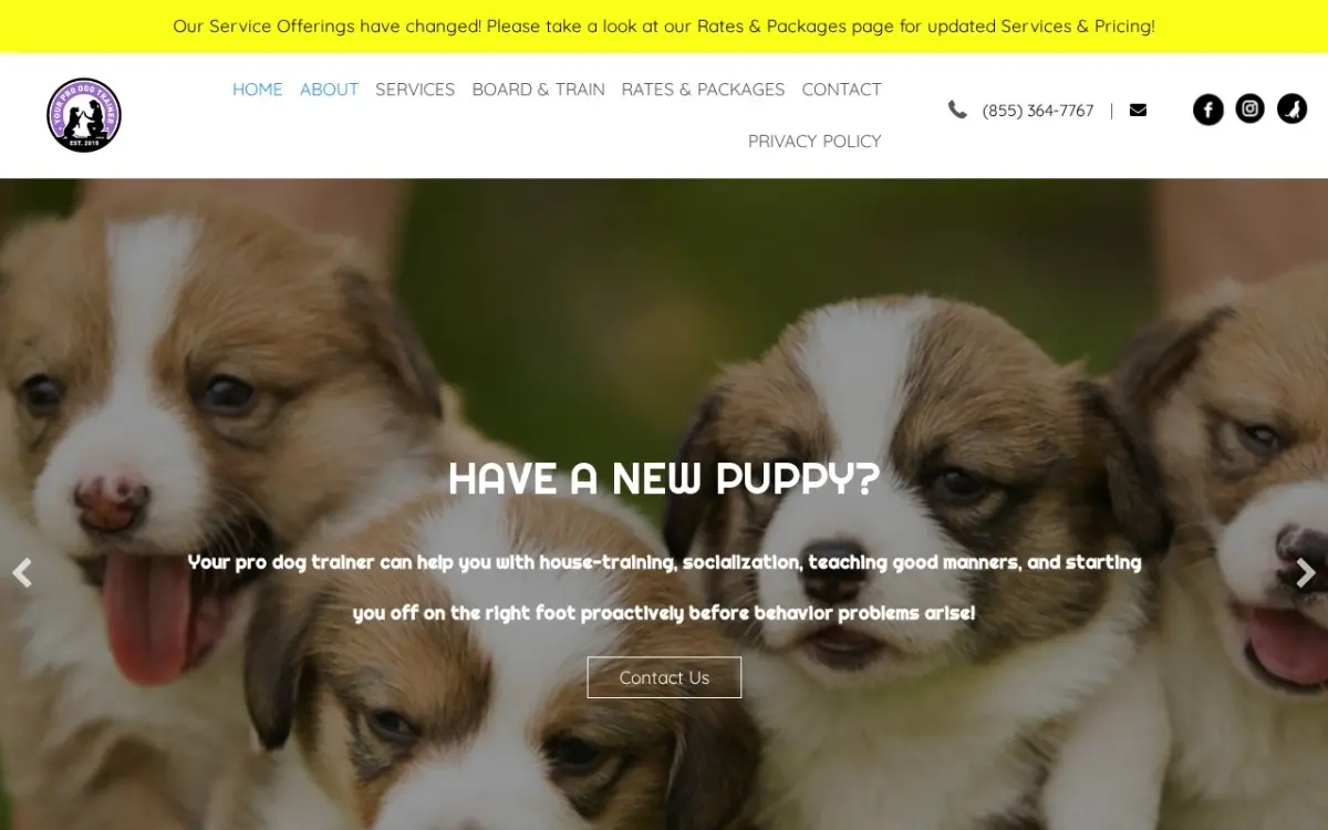 The Pro Dog Trainer website as built